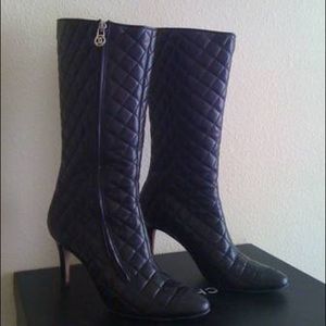 Chanel black quilted leather boots